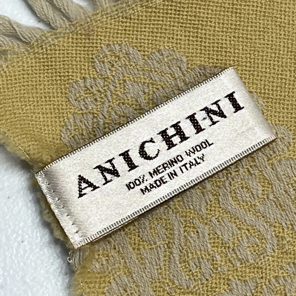 Anichini 100% Merino Wool Blank Throw Golden Yellow Scroll Fringe 67x58